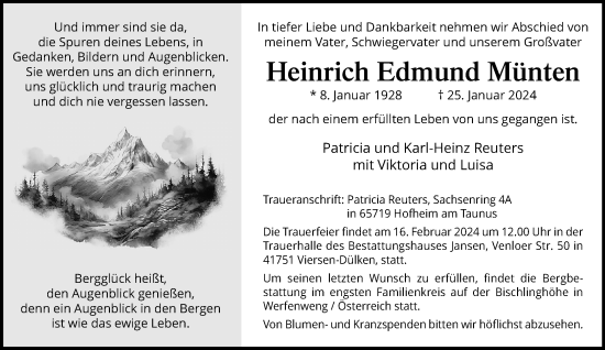 Traueranzeige von Heinrich Edmund Münten von trauer.extra-tipp-moenchengladbach.de