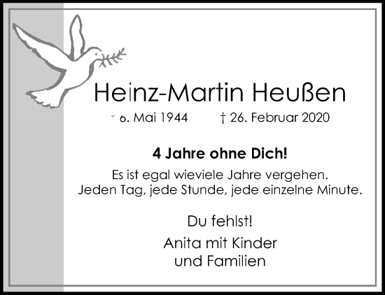 Traueranzeige von Heinz-Martin Heußen von trauer.extra-tipp-moenchengladbach.de