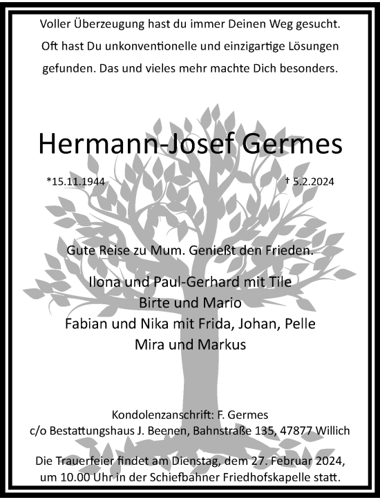 Traueranzeige von Hermann-Josef Germes von trauer.extra-tipp-moenchengladbach.de