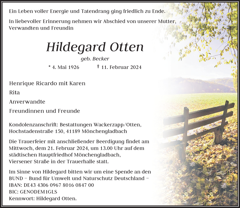  Traueranzeige für Hildegard Otten vom 18.02.2024 aus trauer.extra-tipp-moenchengladbach.de