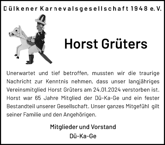 Traueranzeige von Horst Grüters von trauer.extra-tipp-moenchengladbach.de