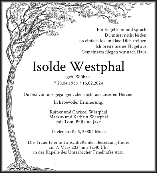 Traueranzeige von Isolde Westphal von trauer.duesseldorfer-anzeiger.de
