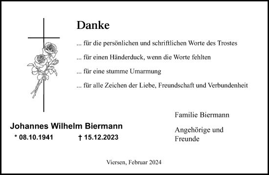 Traueranzeige von Johannes Wilhelm Biermann von trauer.extra-tipp-moenchengladbach.de