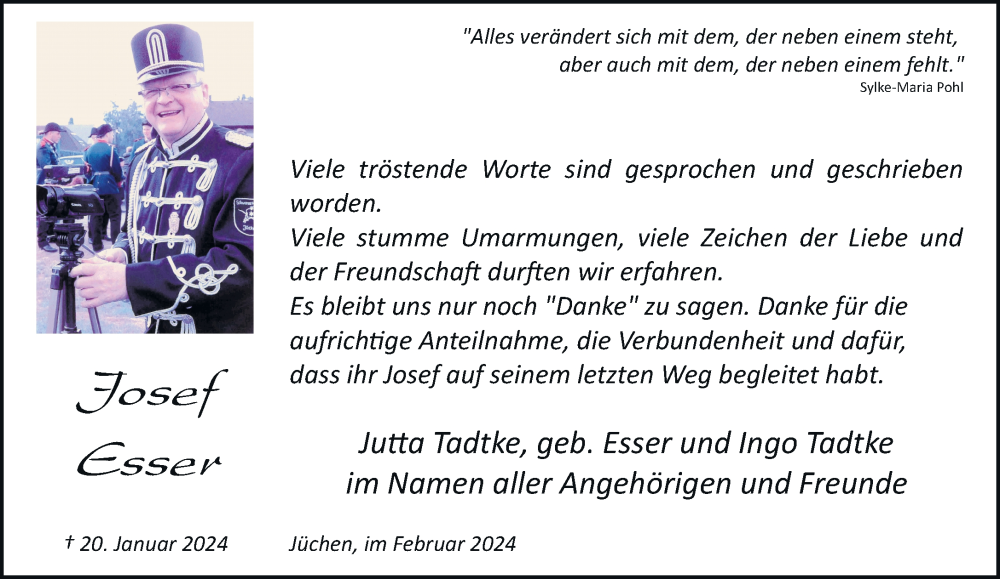  Traueranzeige für Josef Esser vom 24.02.2024 aus trauer.stadt-kurier.de