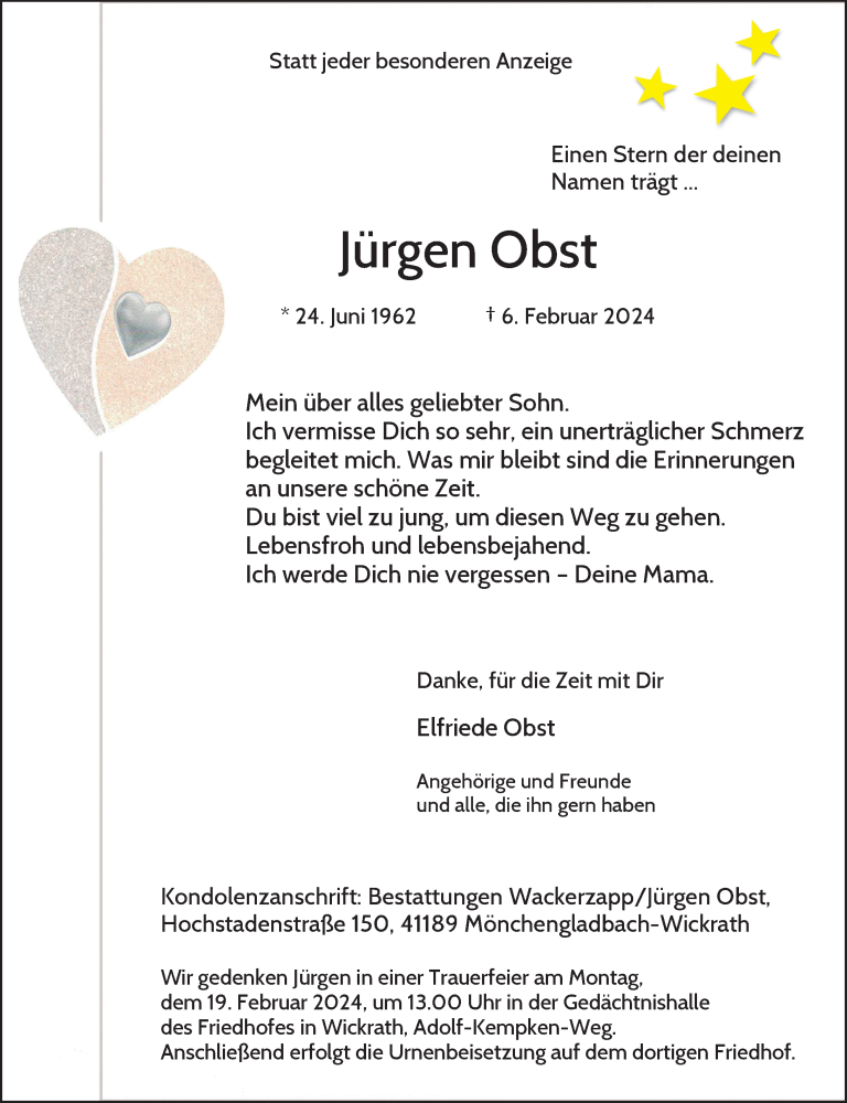  Traueranzeige für Jürgen Obst vom 18.02.2024 aus trauer.extra-tipp-moenchengladbach.de