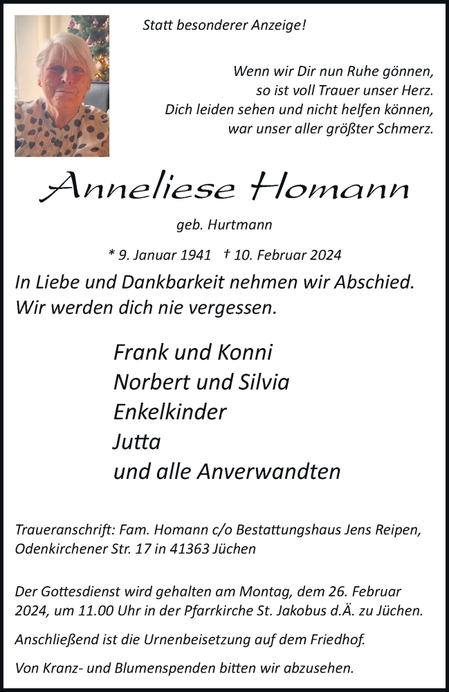  Traueranzeige für Karin Reiß vom 17.02.2024 aus trauer.stadt-kurier.de