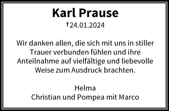 Traueranzeige von Karl Prause von trauer.wuppertaler-rundschau.de