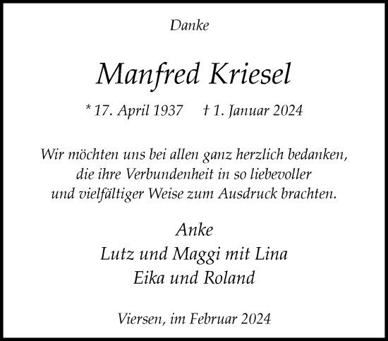 Traueranzeige von Manfred Kriesel von trauer.extra-tipp-moenchengladbach.de