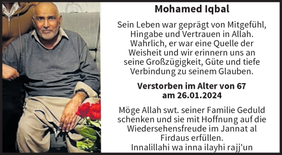 Traueranzeige von Mohamed lqbal von trauer.wuppertaler-rundschau.de