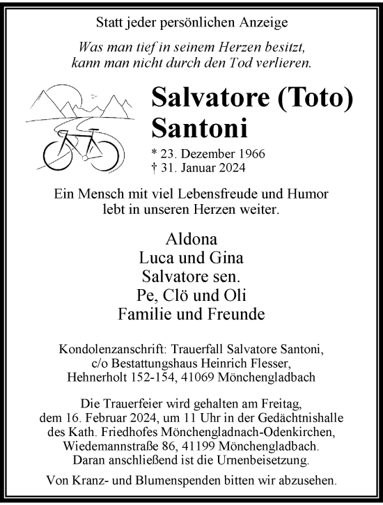 Traueranzeige von Salvatore Santoni von trauer.extra-tipp-moenchengladbach.de