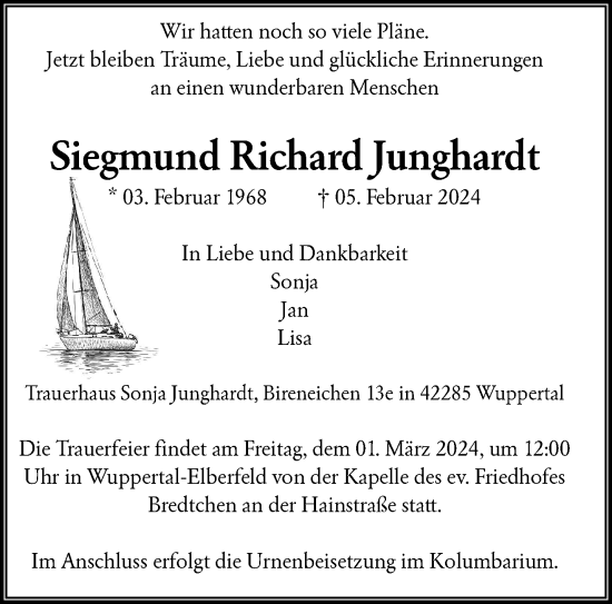 Traueranzeige von Siegmund Richard Junghardt von trauer.wuppertaler-rundschau.de