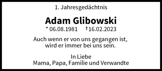 Traueranzeige von Adam Glibowski von trauer.wuppertaler-rundschau.de