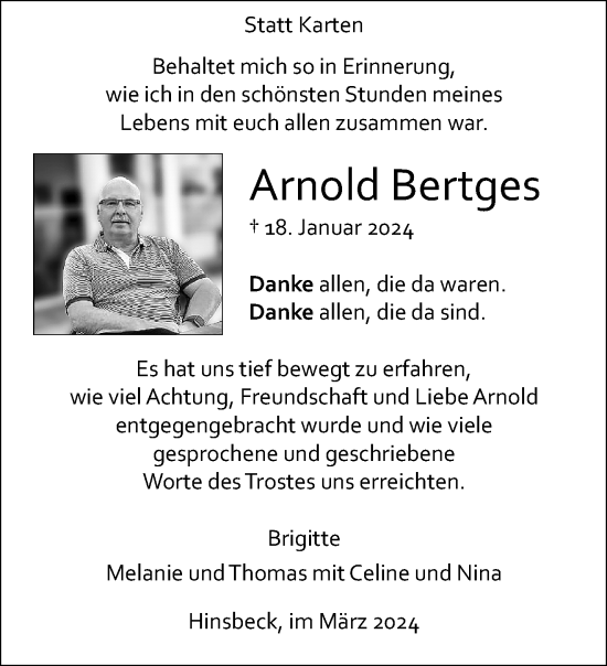 Traueranzeige von Arnold Bertges von trauer.extra-tipp-moenchengladbach.de