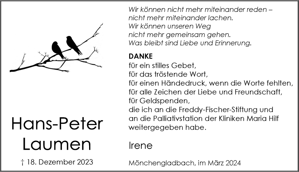  Traueranzeige für Hans-Peter Laumen vom 10.03.2024 aus trauer.extra-tipp-moenchengladbach.de