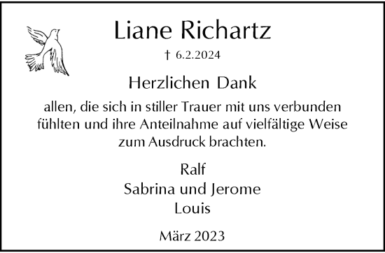 Traueranzeige von Liane Richartz von trauer.wuppertaler-rundschau.de