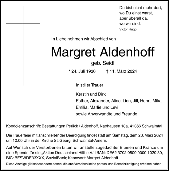 Traueranzeige von Margret Aldenhoff von trauer.extra-tipp-moenchengladbach.de