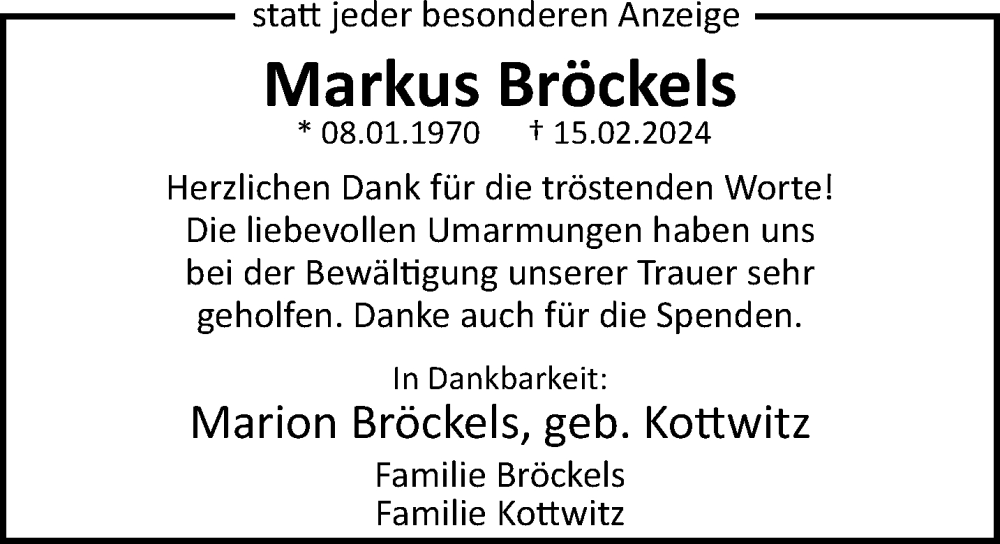  Traueranzeige für Markus Bröckels vom 24.03.2024 aus trauer.extra-tipp-moenchengladbach.de