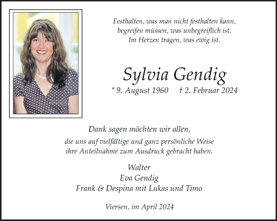 Traueranzeige von Sylvia Gendig von trauer.extra-tipp-moenchengladbach.de