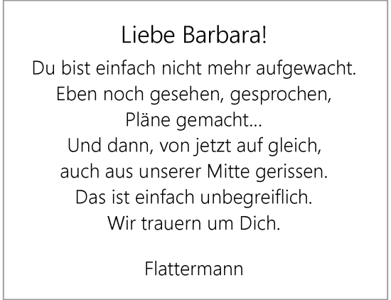 Traueranzeige von Barbara  von trauer.extra-tipp-moenchengladbach.de