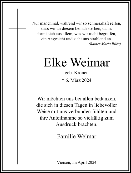 Traueranzeige von Elke Weimar von trauer.extra-tipp-moenchengladbach.de