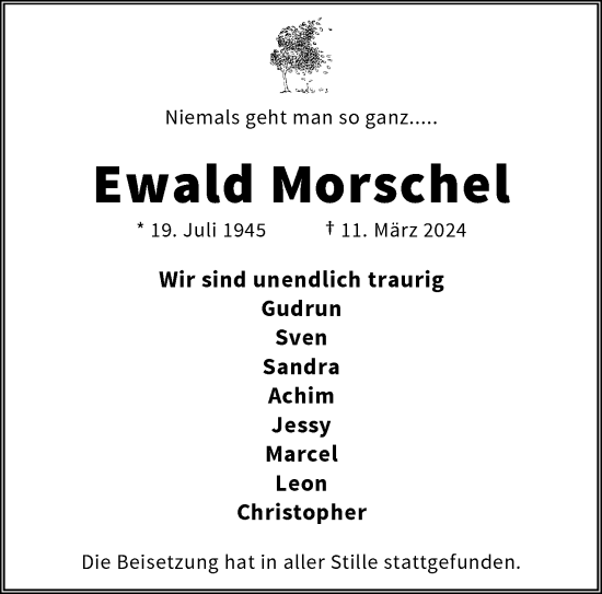 Traueranzeige von Ewald Morschel von trauer.wuppertaler-rundschau.de