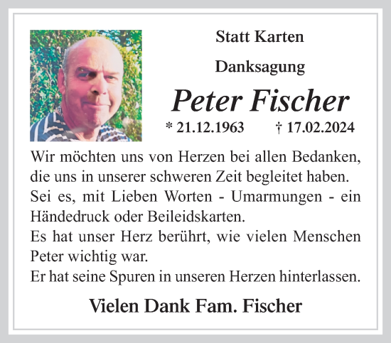 Traueranzeige von Peter Fischer von trauer.extra-tipp-moenchengladbach.de
