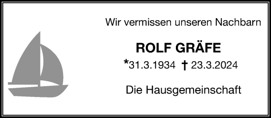 Traueranzeige von Rolf Gräfe von trauer.wuppertaler-rundschau.de