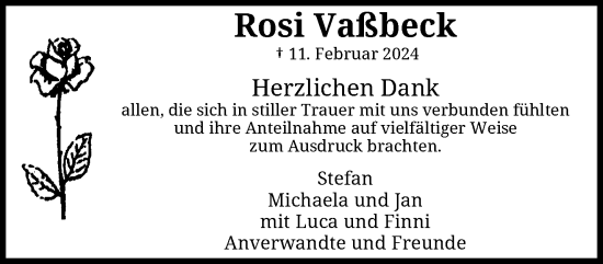 Traueranzeige von Rosi Vaßbeck von trauer.wuppertaler-rundschau.de