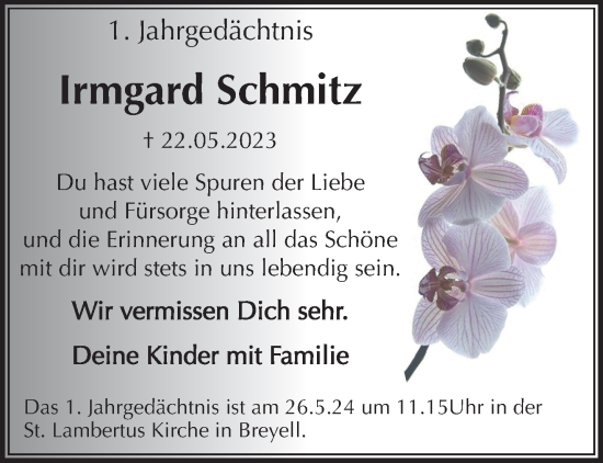 Traueranzeige von Irmgard Schmitz von trauer.extra-tipp-moenchengladbach.de