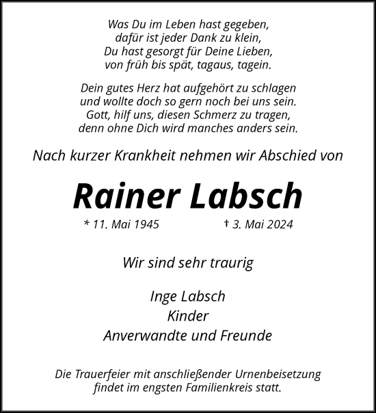 Traueranzeige von Rainer Labsch von trauer.duesseldorfer-anzeiger.de