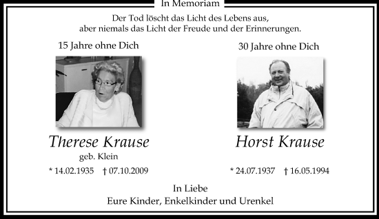 Traueranzeige von Therese und Horst Krause von trauer.extra-tipp-moenchengladbach.de