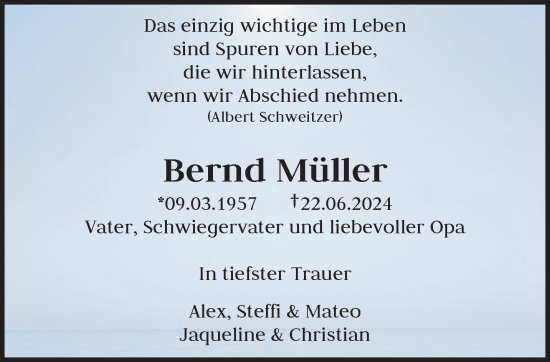 Traueranzeige von Bernd Müller von trauer.wuppertaler-rundschau.de