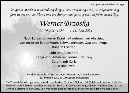 Traueranzeige von Werner Brzoska von trauer.extra-tipp-moenchengladbach.de