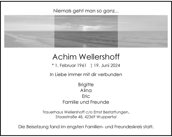 Traueranzeige von Achim Wellershoff von trauer.wuppertaler-rundschau.de