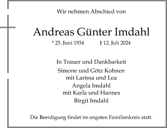 Traueranzeige von Andreas Günter Imdahl von trauer.extra-tipp-moenchengladbach.de