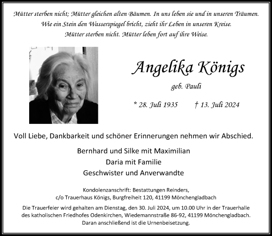 Traueranzeige von Angelika Königs von trauer.extra-tipp-moenchengladbach.de