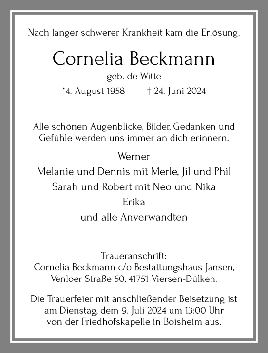 Traueranzeige von Cornelia Beckmann von trauer.extra-tipp-moenchengladbach.de