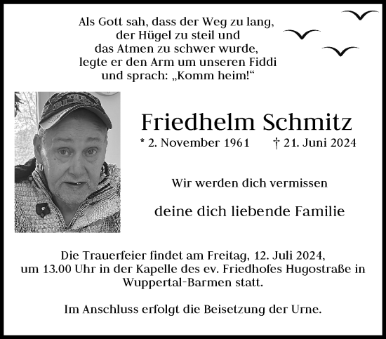 Traueranzeige von Friedhelm Schmitz von trauer.wuppertaler-rundschau.de