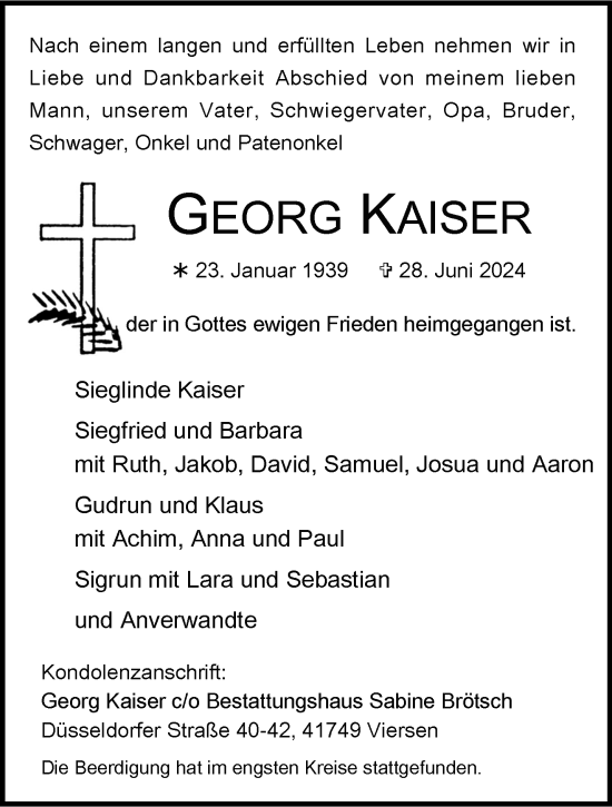 Traueranzeige von Georg Kaiser von trauer.extra-tipp-moenchengladbach.de