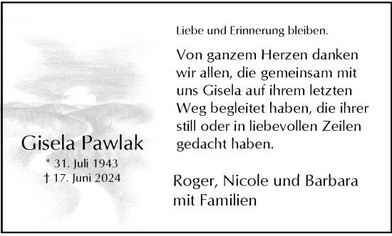 Traueranzeige von Gisela Pawlak von trauer.wuppertaler-rundschau.de