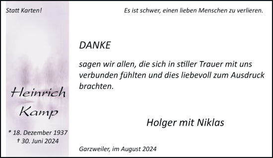 Traueranzeige von Heinrich Kamp von trauer.stadt-kurier.de