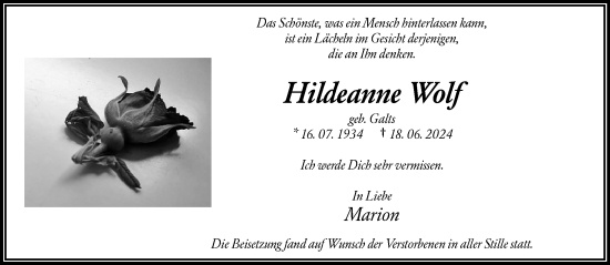Traueranzeige von Hildeanne Wolf von trauer.duesseldorfer-anzeiger.de