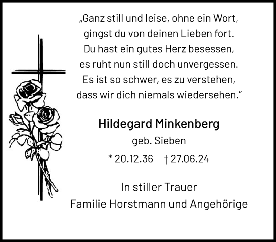 Traueranzeige von Hildegard Minkenberg von trauer.extra-tipp-moenchengladbach.de