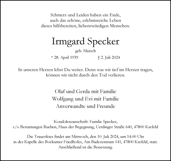 Traueranzeige von Irmgard Specker von trauer.extra-tipp-moenchengladbach.de