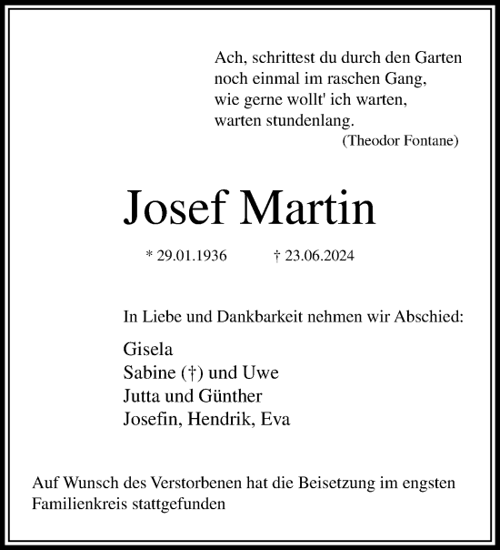 Traueranzeige von Josef Martin von trauer.extra-tipp-moenchengladbach.de