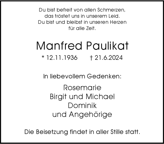 Traueranzeige von Manfred Paulikat von trauer.wuppertaler-rundschau.de