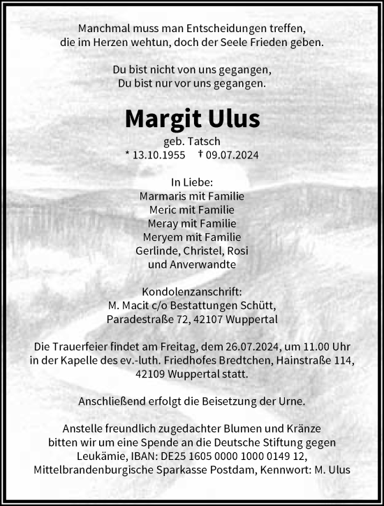 Traueranzeige von Margit Ulus von trauer.wuppertaler-rundschau.de