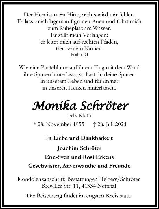 Traueranzeige von Monika Schröter von trauer.extra-tipp-moenchengladbach.de