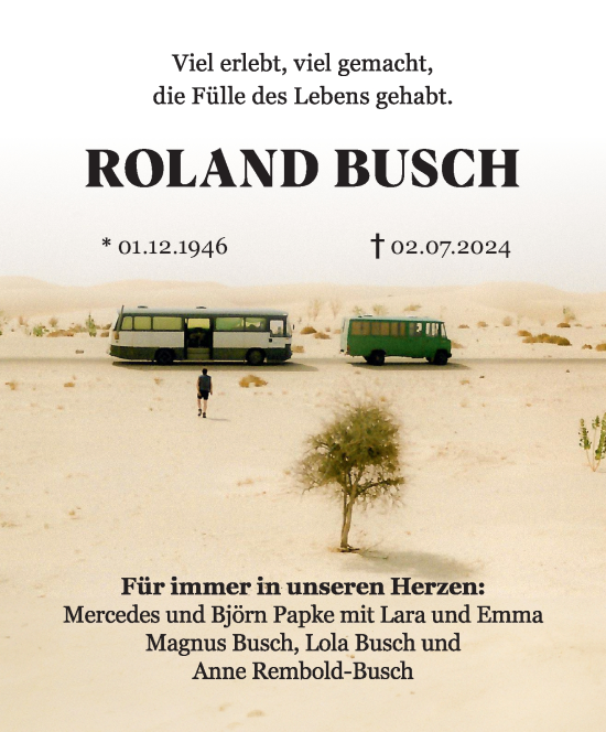 Traueranzeige von Roland Busch von trauer.wuppertaler-rundschau.de