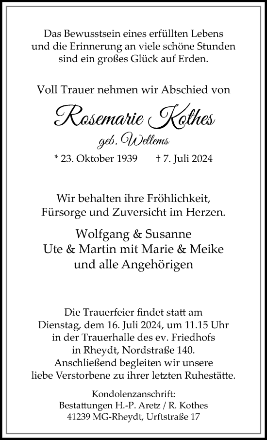 Traueranzeige von Rosemarie Kothes von trauer.extra-tipp-moenchengladbach.de